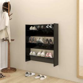 Wall shoe cabinet black engineered wood medium