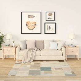 Side table set of 2 light brown solid pine wood small