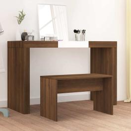 Dressing stool brown oak engineered wood 27.6x13.8x17.7 in