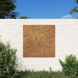 Garden wall decoration starts as normal metal, rusts over time