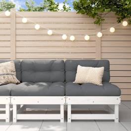 Middle sofa white, anthracite solid pine wood, oxford fabric