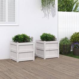Garden planter set of 2 white solid pine wood decorative inlays