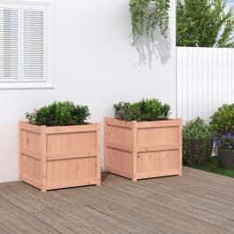 Garden planter set of 2 natural wood solid douglas wood 23.6 in