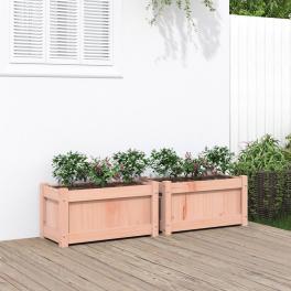Garden planter set of 2 natural wood solid douglas wood