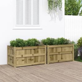 Garden planter set of 2 brown vacuum pressure treated pinewood