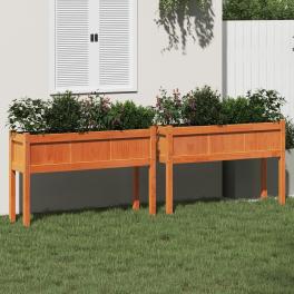 Garden planter set of 2 wax brown solid pine wood medium