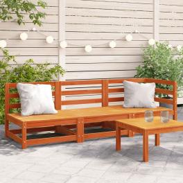 Garden sofa wax brown solid pine wood 3-seater modular