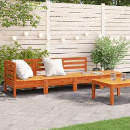 Garden sofa wax brown solid pine wood four-seater modular