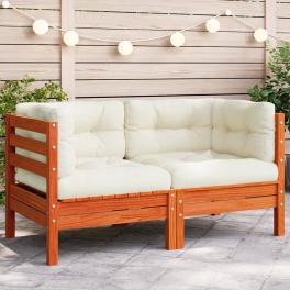 Patio sofa corner with cushions wax brown solid wood pine