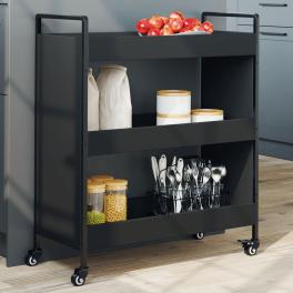 Kitchen trolley black 27.6"x11.8"x32.3" engineered wood