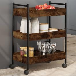 Kitchen trolley smoked oak 19.7"x11.8"x27.6" engineered wood