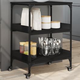 Kitchen trolley black 23.6"x16.1"x31.7" engineered wood