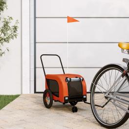 Pet bike trailer orange and black oxford fabric, iron, pvc small