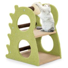 2-tier modern cat tree for indoor cats with rotatable sisal scratching ball-green