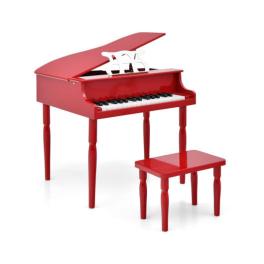 30-key wood toy kids grand piano with bench and music rack-red - color: red