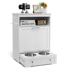 Pet feeder station with stainless steel bowl-white - color: white