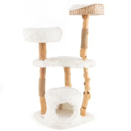 Solid wood cat tower with top cattail basket cat bed for indoor cats-white - color: white