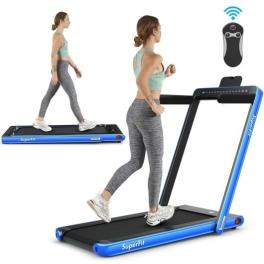 2-in-1 electric motorized health and fitness folding treadmill with dual display-blue - color: blue