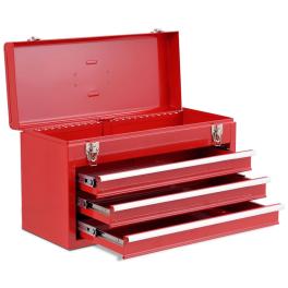 Portable garage mechanic tool cabinet box with 3 drawers-red - color: red