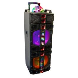 Befree sound dual 12 inch subwoofer portable bluetooth party speaker with led lights, usb/ sd input, rechargeable battery, remote control and wireless microphone