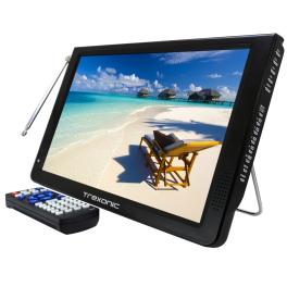 Trexonic ultra lightweight rechargeable widescreen 12" led portable tv with hdmi, sd, mmc, usb, vga, headphone jack, av inputs and output and built-in digital tuner and detachable antenna
