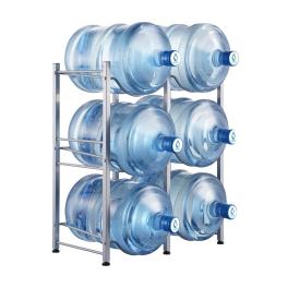 3 tiers water jug holder, 5 gallon water bottle holder, double row water bottle rack for 6 bottles, heavy duty water jug rack for kitchen, office, living room, silver