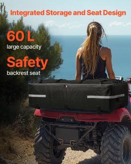Atv rear storage bag, 60l atv rear cargo storage bag with backrest & waterproof cover, 600d oxford cloth rear seat gear bag fit most atvs with rear rack, compatible with atv, utv, can-am vehicle