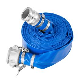 Suction hose kit for water pump, with 2 in x 50 ft blue backwash hose, 20 ft green suction hose, and steel round hole strainer, camlocks, clamps, cam & groove adapter, for multiple purposes