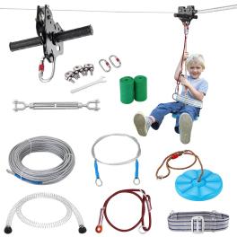 Vevor zipline kit for kids and adult, 160 ft zip line kits up to 500 lb, backyard outdoor quick setup zipline, playground entertainment with stainless steel zipline, spring brake, safety harness, seat