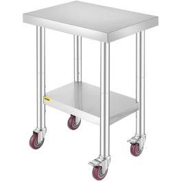 Vevor 24x18x34 inch stainless steel work table 3-stage adjustable shelf with 4 wheels heavy duty commercial food prep worktable with brake for kitchen prep work