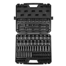 Vevor 3/8" drive impact socket set, sae 1/4"-3/4" and metric 6-19mm 90 piece socket set, 6 point cr-mo alloy steel for auto repair, includes extension bars universal joint adapter lock storage case
