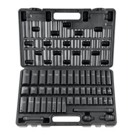 Vevor 3/8" drive impact socket set, 48 piece socket set sae (5/16" -3/4") & metric (8-22mm)6 point cr-v drive extension bar universal joint & power drill adapter includes storage case