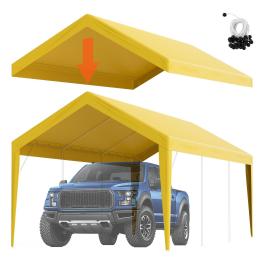 Vevor carport replacement canopy cover 10 x 20 ft, garage top tent shelter tarp heavy-duty waterproof & uv protected, easy installation with ball bungees,beige (only top cover, frame not include)