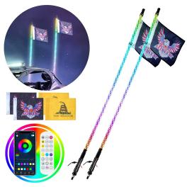 Vevor 2 pcs 4 ft whip light, app & rf remote control led whip light, waterproof 360?&deg; spiral rgb chasing lighted whips with 4 flags, for utvs, atvs, motorcycles, rzr, can-am, trucks, off-road, go-karts