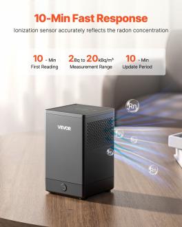 Home radon meter detector 2bq to 20kbq/m³ rechargeable color lcd display