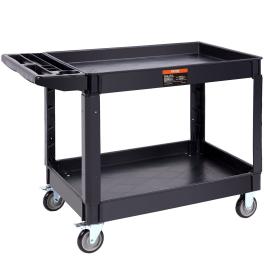 Vevor utility service cart, 2 shelf 550lbs heavy duty plastic rolling utility cart with 360?&deg; swivel wheels (2 with brakes), large lipped shelf, ergonomic storage handle for warehouse/garage/cleaning