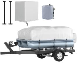 Vevor pontoon boat cover, fit for 17'-20' boat, heavy duty 600d marine grade oxford fabric, uv resistant waterproof trailerable boat cover w/ 7 wind-proof straps, gray