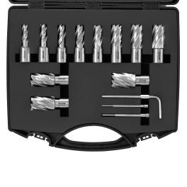 Vevor annular cutter set, 13 pcs weldon shank mag drill bits, 7/16" to 1-1/16" cutting diameter, 1" cutting depth, m2al hss, 2 pilot pins, hex wrench and portable case, for using with magnetic drills
