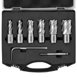 Vevor annular cutter set, 6 pcs weldon shank mag drill bits, 1/2" to 1-1/16" cutting diameter, 1" cutting depth, m2al high-speed steel, with pilot pin and portable case, for using with magnetic drills