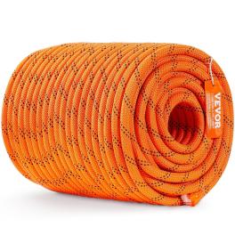 Dual-weave polyester cord, 1/2 inch x 220 feet, 48-strand, 8000 lbs tensile strength, multi-use outdoor rope for camping, swinging, rappelling, and rescue, orange/black
