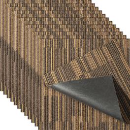 Vevor carpet tiles reusable, 20"x 20"carpet squares with padding attached, soft padded carpet tiles, easy install diy for bedroom living room (12tiles, mixed brown)