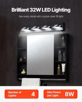 4-light led modern vanity light fixtures, 25.59-inch, black finish bathroom wall lighting fixture over mirror, with ip44 waterproof, for bathroom, living room, bedroom, hallway, cool white 6000k