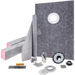 Vevor shower curb kit 38" x 60" watertight shower curb overlay with 4" pvc offset bonding flange, 4" stainless steel grate, 2 cuttable shower curb and trowel, shower pan slope sticks fit for bathroom