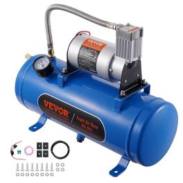 Vevor 12v air compressor with tank 1.6 gallon/6 l, train horn air compressor, 120 psi working pressure onboard air compressor system for train air horns, inflating tires, air mattresses