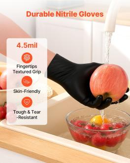 Disposable gloves, 4.5 mil black nitrile gloves with textured fingertips, latex & powder-free, food-grade, puncture resistance, ideal for medical exams, cooking and cleaning, 1000 count, large