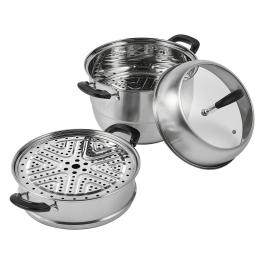 Vevor steamer pot 11in/28cm, 3 tier steamer pot for cooking with 8.5qt stock pot, vegetable steamer & 2 steaming tray, food-grade 304 stainless steel food steamer cookware for gas electric stove grill
