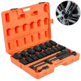 Vevor impact socket set 3/4 inches 22 piece deep impact sockets, socket assortment 3/4 inches drive socket set impact standard sae sizes 7/8 inches to 2 inches includes adapters and ratchet handle