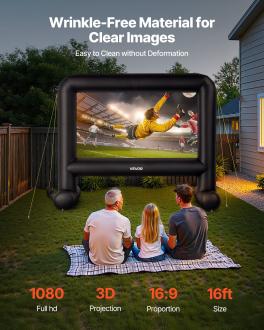 16ft inflatable movie screen, inflatable projector screen with portable storage bag, 16:9 easy set up movie projection for outdoor backyard, home theater, theme party