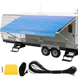 Vevor rv awning 18' camper awning fabric, trailer awning canopy patio camping car awning, durable 15oz vinyl roller tube for rv, van, suv, patio awning replacement ocean blue fade