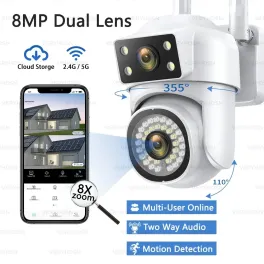 Sensor size: 1/3", plug type: us plug - 4k 8mp wifi ptz camera dual lens ip cctv video surveillance camera ai human detect auto tracking night vision outdoor waterproof